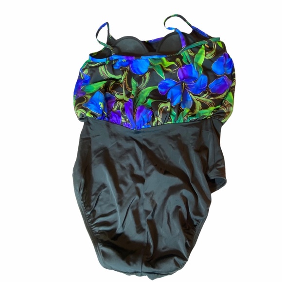 Robby Len Swim Fashions One Piece Swimsuit Blue Floral Sz 12 - Picture 2 of 9